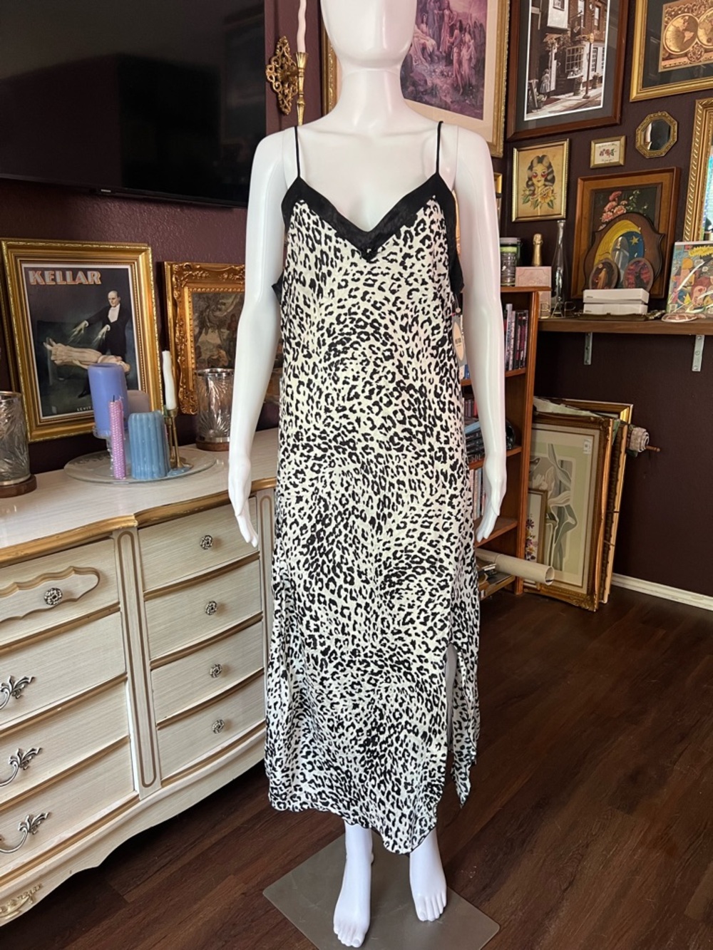 NWT Vintage 70s 80s Miss Dior Leopard Print Slip Dress Medium